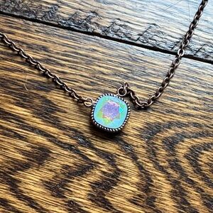 Iridescent Multicolor Crystal Pendant Necklace on Copper Chain